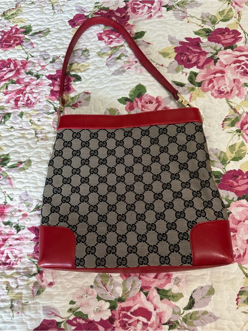 Gucci Monogram Shoulder Bag with Red Trim